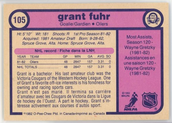 Grant Fuhr Oilers Opc Rc Rookie Card Froggers House Of Cards