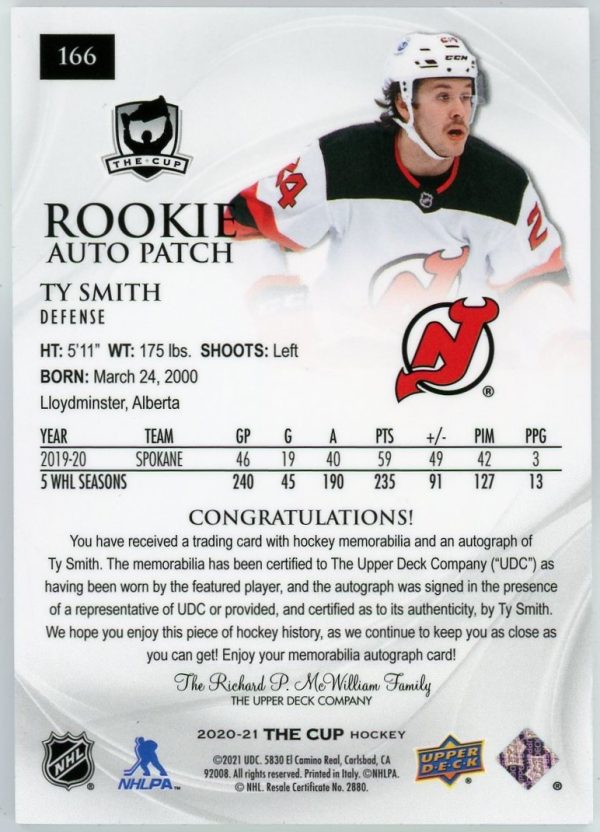 TY Smith 2020-21 Upper Deck The Cup RPA /249 #166