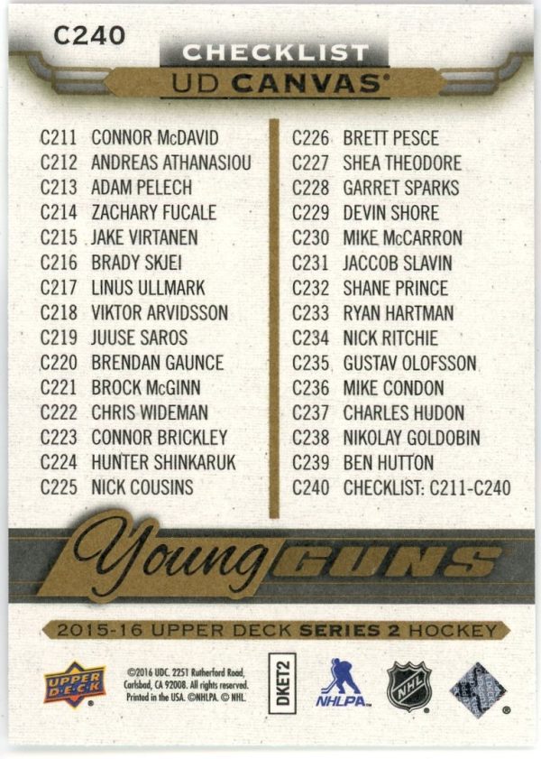 Mcdavid, Virtanen 2015-16 UD Series 2 Young Guns Canvas Checklist #C240