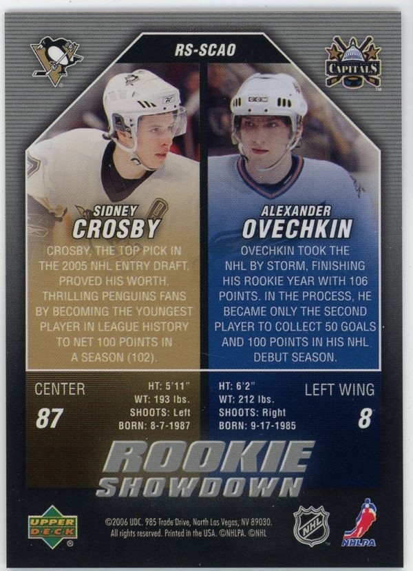2005-06 UD Sidney Crosby Alex Ovechkin Rookie Showdown RC #RS-SCAO
