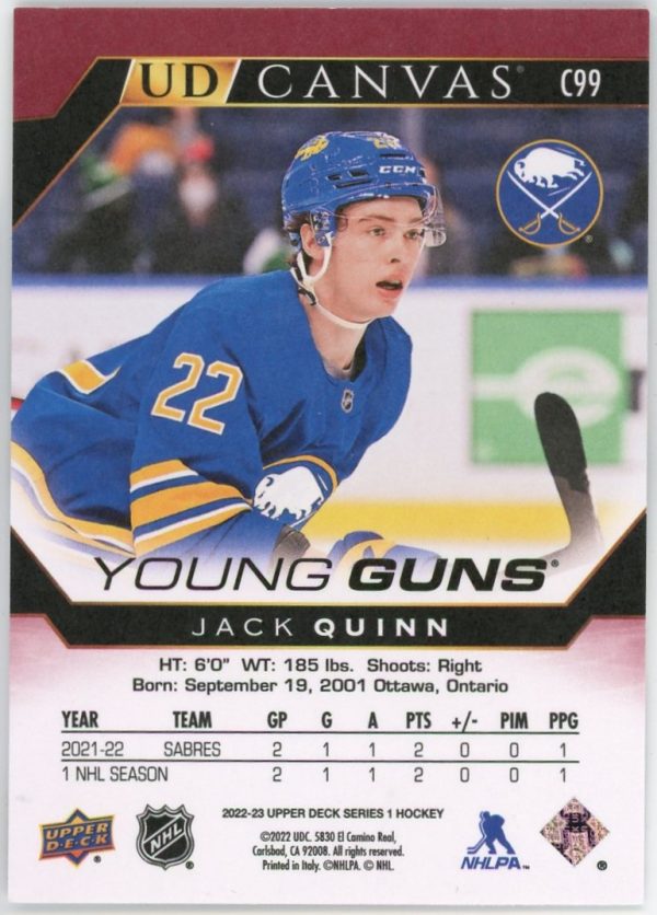 Jack Quinn 2022-23 Upper Deck Series 1 Young Guns Canvas #C99