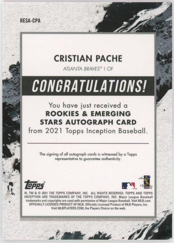 Cristian Pache 2021 Topps Inception Rookies & Emerging Auto /75 #RESA-CPA
