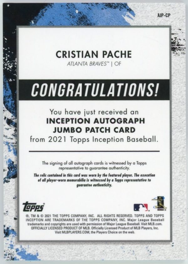 Cristian Pache 2021 Topps Inception Rookie Jumbo RPA /75 #AUP-CP