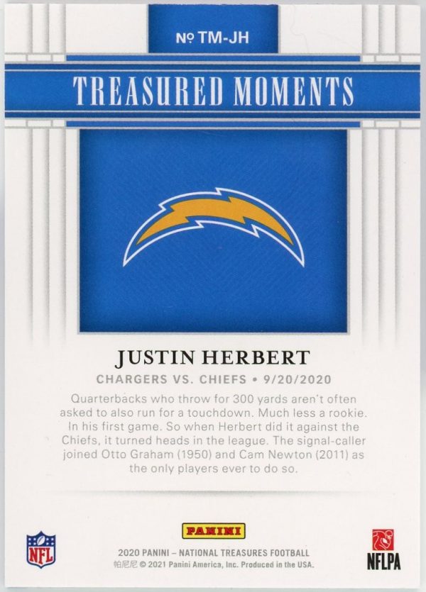 Justin Herbert 2020 Panini National Treasures Treasured Moments Rookie Card /99 #TM-JH