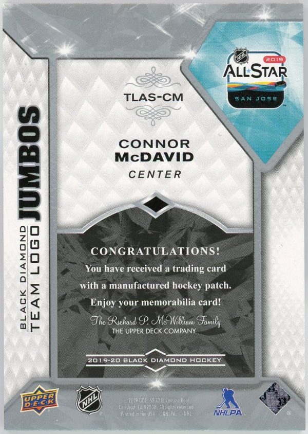 Connor Mcdavid 2019-20 UD Black Diamond All-Star Logo Jumbo Patch #TLAS-CM