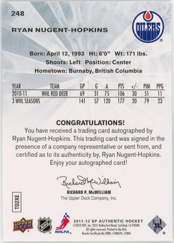Ryan Nugent-Hopkins 2011-12 Upper Deck SP Authentic Future Watch /999 #248