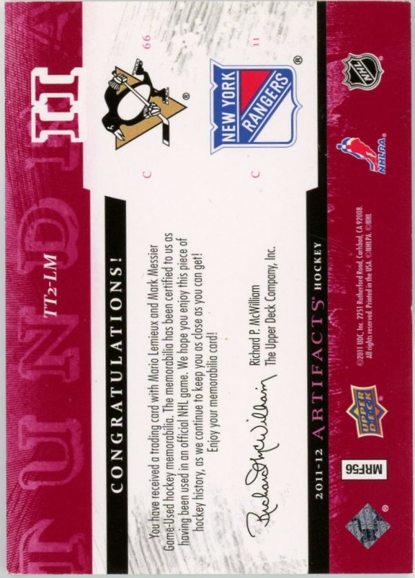 Lemieux, Messier 2011-12 UD Artifacts Tundra Tandems Fightstrap 08/10 #TT2-LM