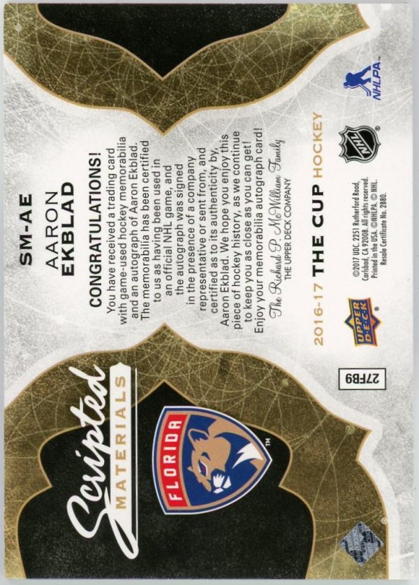 Aaron Ekblad 2016-17 Upper Deck The Cup Scripted Materials /35 #SM-AE