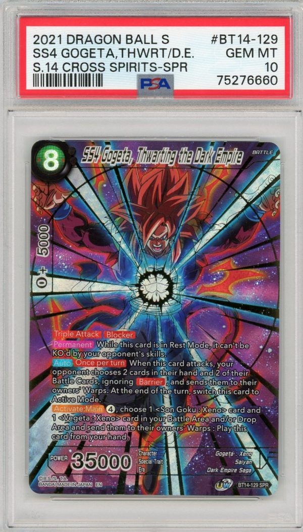 PSA 10 SS4 Gogeta Thwarting the Dark Empire BT14-129 SPR Dragon Ball