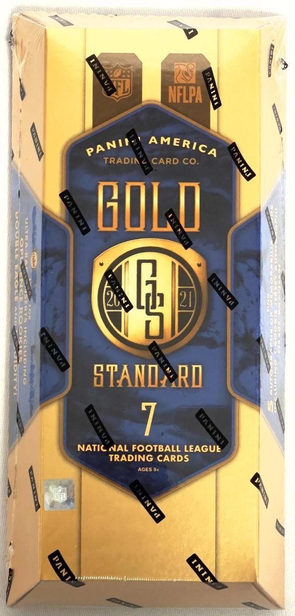 Configuration: 7 cards per pack. 1 pack per box. Look for 5 autographs or memorabilia cards and 2 base or base parallels per box on average. Product Details: 2022 Gold Standard football is loaded with all the top rookies, veterans, and retired stars the NFL has to offer. Look for Rookie Jersey Autographs of all the top drafted 2022 Rookies! Also find the short-printed Rookie Jersey Autographs Double and Rookie Jersey Autographs Triple, which feature multiple swatches and parallel to Prime (max #’d /49) and Tag (#’d 1/1)! New in 2022, look for brand new inserts Aurum and Setting the Bar, featuring signatures from the game’s best, both past and present. Also be on the lookout for the new Citrine parallel for Base and Rookies sets! Chase Gold Jacket Signatures, 24K signatures, and 10K signatures, featuring Hall of Famers and other NFL greats from the League’s past! Returning in ‘22- Find memorabilia cards in Hall of Gold Threads, Gold Gear, Gold Rush, White Gold, Mother Lode, and newly added, Gold Plated! Each of these cards parallel to prime versions (max #’d/25) and premium versions (#’d 1/1). BASE: Chase all the top current NFL stars as well as legends in a 100-card base set! ROOKIES: Chase a 100-card Rookie set that includes all of the top picks from the 2022 NFL Draft. Returning in 2022, look for autographed parallels from the Rookie Class! ROOKIE JERSEY AUTOGRAPHS: Look for Rookie Jersey Autographs, Rookie Jersey Autographs Double and Rookie Jersey Autographs Triple of all the top rookies from the 2022 NFL Draft! AURUM: New in 2022, look for the brand new insert Aurum, featuring signatures from the NFL’s best star Players! GOLD JACKET SIGNATURES: Entering the Hall of Fame is something every player strives for but few achieve, this moment of glory is captured in Gold Jacket Signatures! OPULENCE ROOKIE: Returning in ‘22, look for low-numbered rookie cards that feature the stunning Opulence design from the top rookies of the 2022 NFL Draft Class! GOLD PLATED: New in 2022- Chase the insert, Gold Plated, and find memorabilia from some of the hottest stars in the NFL! 24K AUTOGRAPHS: Returning in 2022- Hunt for 24K Signatures, featuring the NFL’s most prolific passers totaling 24,000 career yards or more! GOLD STRIKE: Returning in 2022- Look for Gold Strike, featuring signatures from some of the up- and-coming players in the NFL!