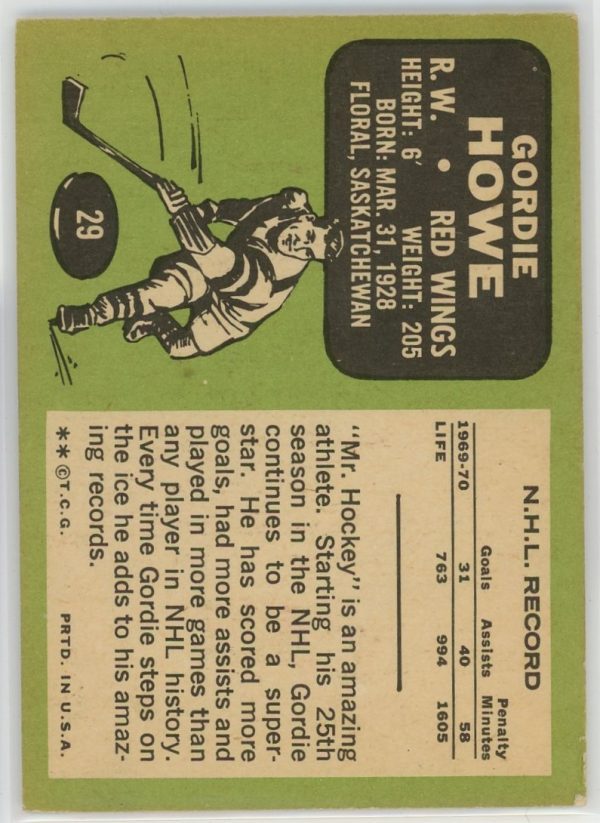 1970-71 Gordie Detroit Howe Red Wings Topps Card #29