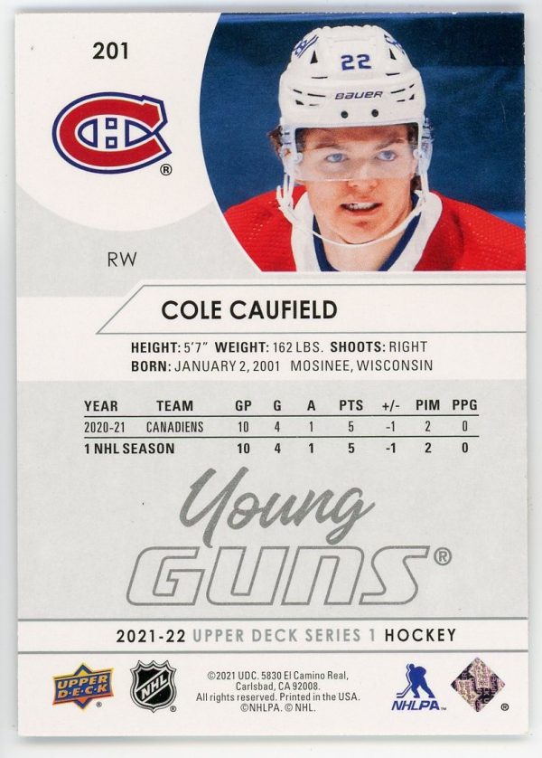 Cole Caufield 2021-22 UD Young Guns Rookie Canadiens #201
