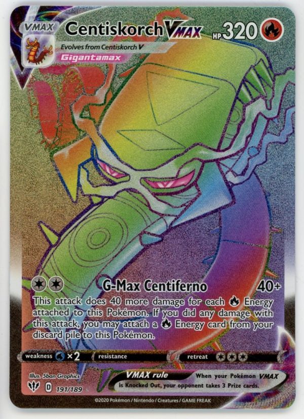 Pokemon Centiskorch VMAX 191/189 Darkness Ablaze Rainbow Secret Rare NM