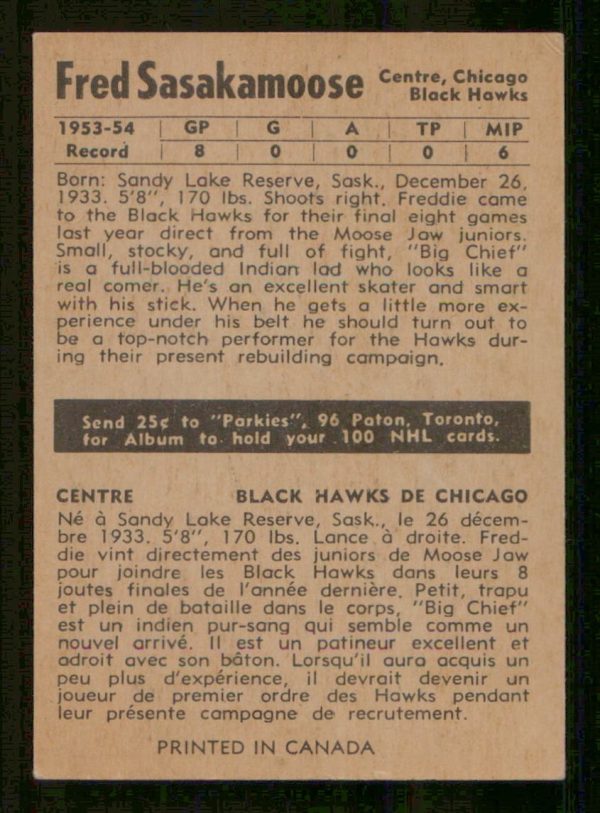 Fred Sasakamoose Chicago Black Hawks OPC Card #82