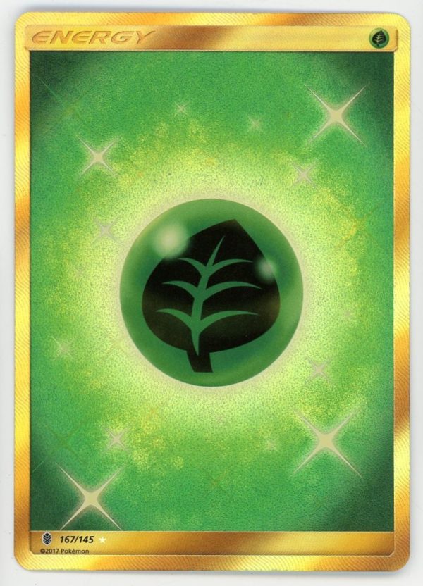 Pokemon Grass Energy 167/145 Guardians Rising Gold Secret Rare