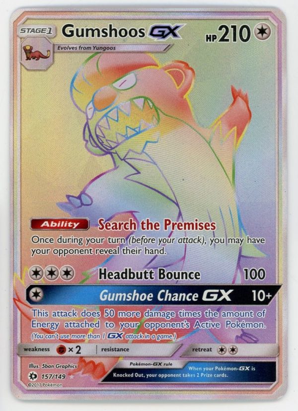 Pokemon Gumshoos GX 157/149 Sun Moon Rainbow Secret Rare NM