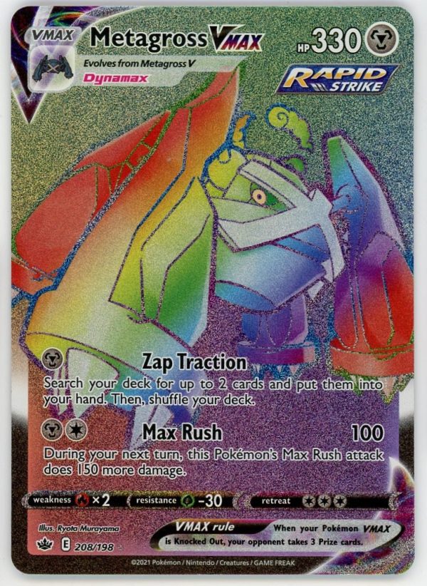 Pokemon Metagross VMAX 208/198 Chilling Reign Rainbow Secret Rare NM