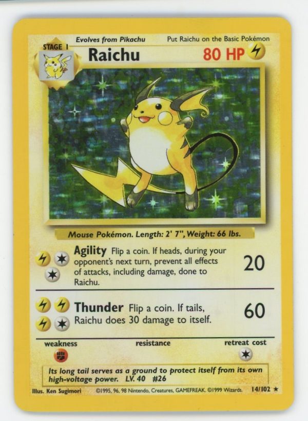 Raichu Pokemon Base Set Unlimited Holo 14/102