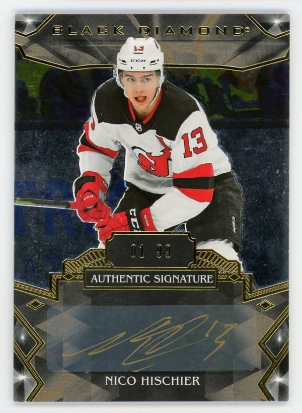 Nico Hischier 2019-20 Black Diamond Pure Black Auto 01/99 #BDB-NH