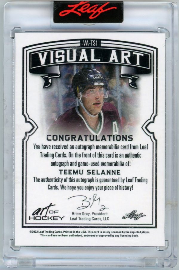 Teemu Selanne 2022 Leaf Art Of Hockey Visual Art Auto 3/7 #VA-TS1