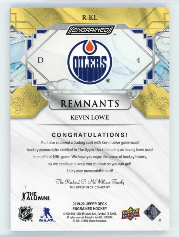 Kevin Lowe 2019-20 Upper Deck Engrained Remnants 049/100 #R-KL