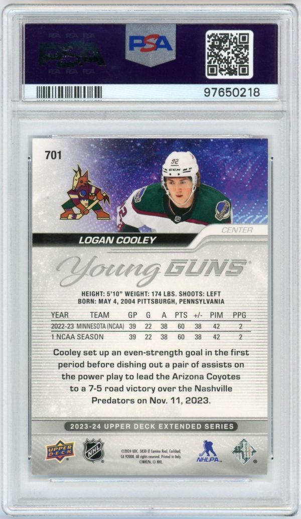 Logan Cooley 2023-24 Upper Deck Young Guns Rookie Card #701 PSA 10