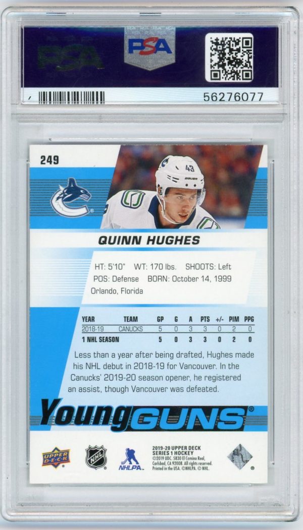 Quinn Hughes 2019-20 Upper Deck Young Guns RC #249 PSA 10 (B)