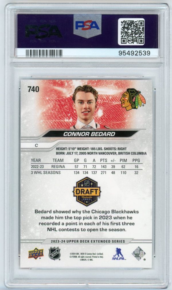 Connor Bedard 2023-24 Upper Deck Draft Rookie Card #740 PSA 9