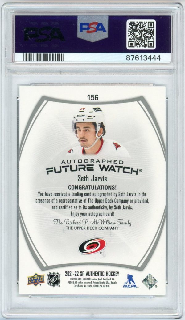 Seth Jarvis 2021-22 SP Authentic Future Watch Auto 118/999 PSA 10