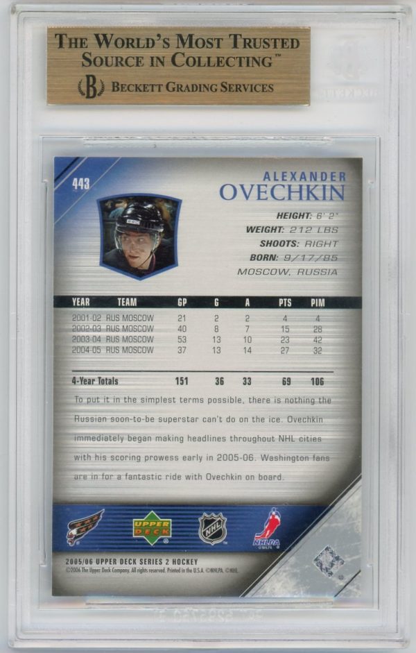 Alex Ovechkin 2005-06 Upper Deck Young Guns Rookie Card #443 BGS 9.5