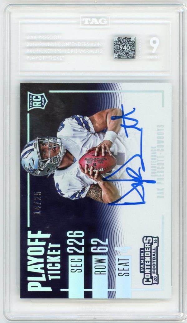 Dak Prescott 2016 Panini Contenders Rookie Ticket Variation Auto /25 TAG 9