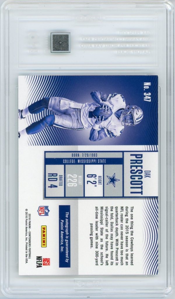 Dak Prescott 2016 Panini Contenders Rookie Ticket Variation Auto /25 TAG 9