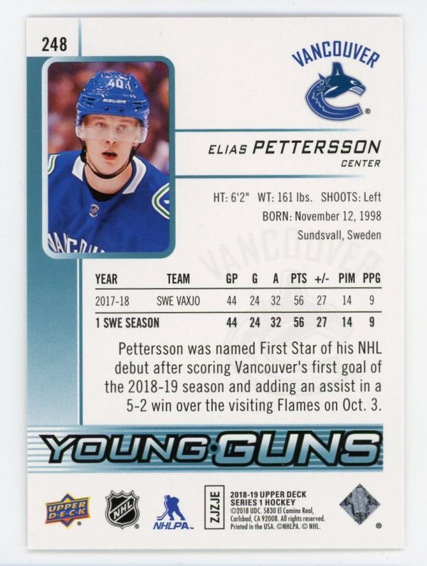 Elias Pettersson 2018-19 Upper Deck Young Guns Rookie Card #248