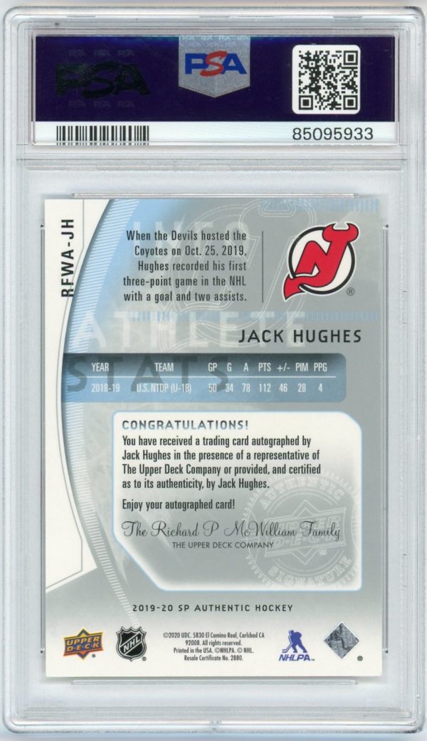 Jack Hughes 2019-20 SP Authentic Retro Future Watch Auto /399 PSA 9