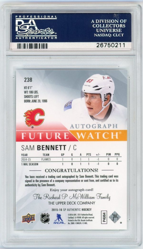 Sam Bennett 2015-16 SP Authentic Future Watch Auto 425/999 PSA 10