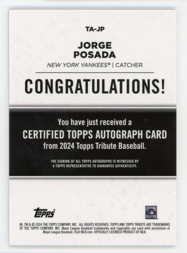 Jorge Posada 2024 Topps Tribute Rookie Autograph 47/50 #TA-JP