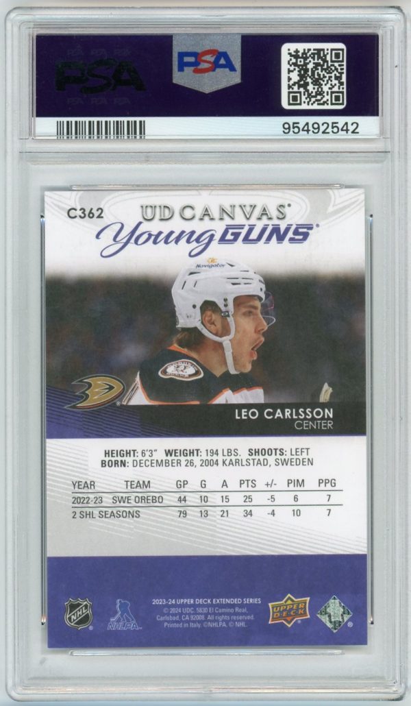 Leo Carlsson 2023-24 Upper Deck Young Guns Canvas RC #C362 PSA 10