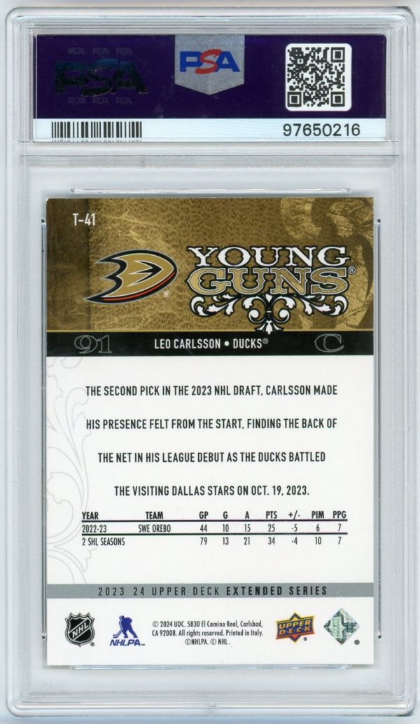 Leo Carlsson 2023-24 Upper Deck Retro Young Guns RC #T41 PSA 9 (B)