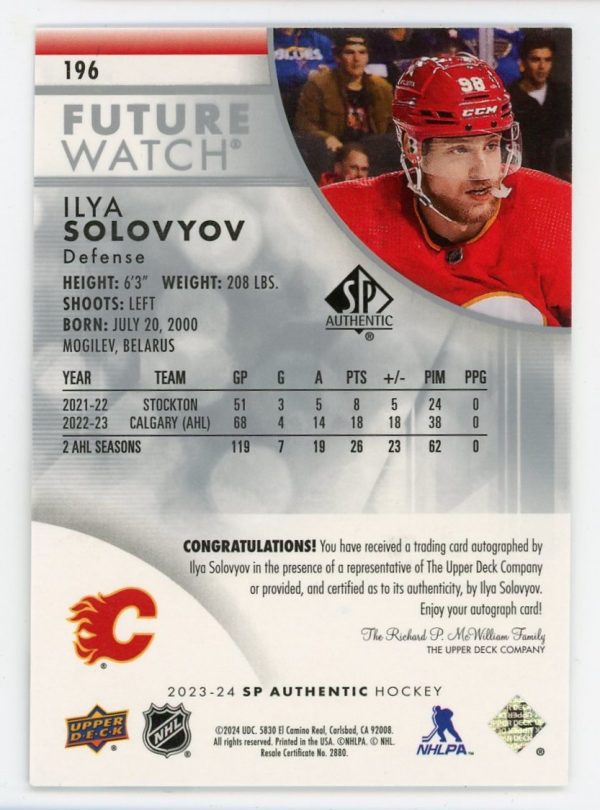 Ilya Solovyov 2023-24 SP Authentic Future Watch Auto 190/999 #196