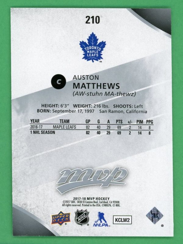 Auston Matthews 2017-18 Upper Deck MVP Super Script 13/25 #210