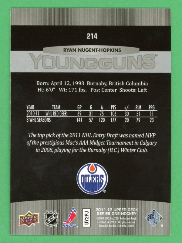 Ryan Nugent-Hopkins 2011-12 Upper Deck Young Guns Rookie Card #214