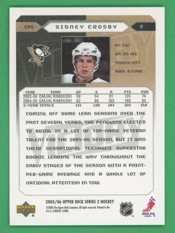 Sidney Crosby 2005-06 Upper Deck Victory Rookie Card #285