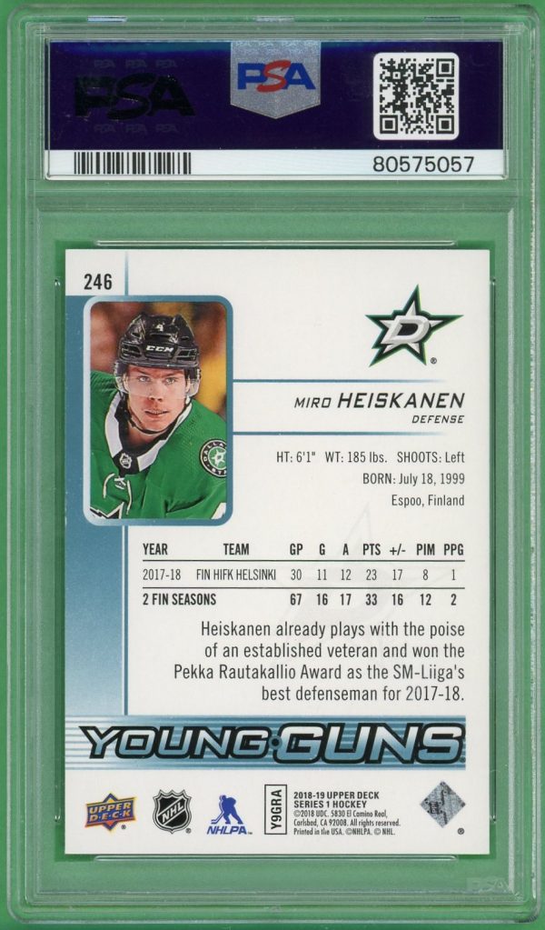 Miro Heiskanen 2018-19 Upper Deck Young Guns RC #246 PSA 10