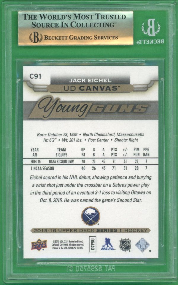 Jack Eichel 2015-16 Upper Deck Young Guns Canvas RC #C91 BGS 9.5