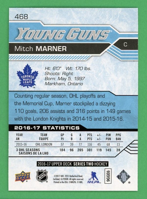 Mitch Marner 2016-17 Upper Deck Young Guns Rookie Card #468