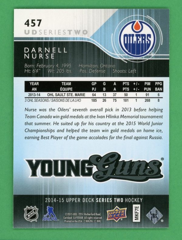 Darnell Nurse 2014-15 Upper Deck Young Guns Rookie Card #457