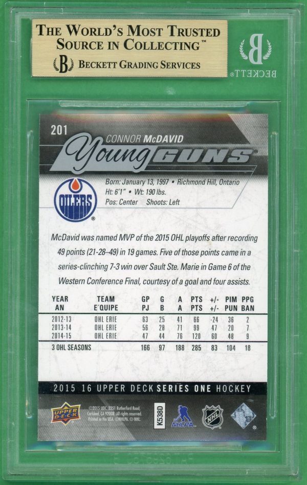 Connor McDavid 2015-16 Upper Deck Young Guns RC #201 BGS 9.5