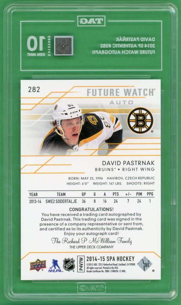 David Pastrnak 2014-15 SP Authentic Future Watch Auto /999 TAG 10