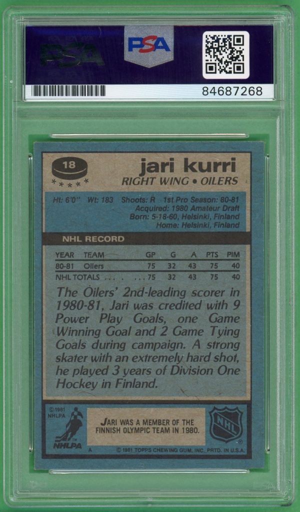 Jari Kurri Signed 1981-82 Topps Rookie Card #18 PSA AUTO AUTH (B)