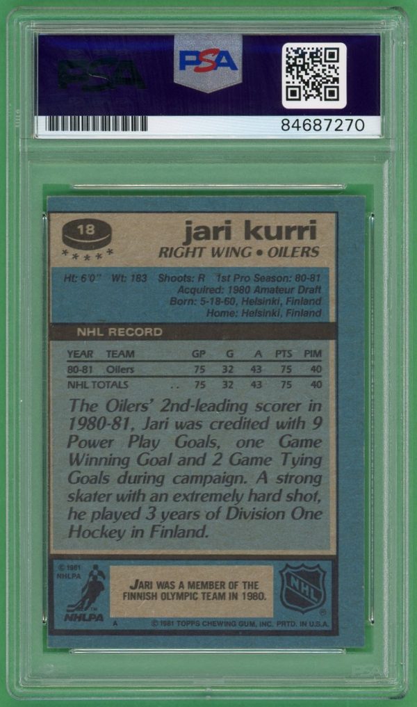 Jari Kurri Signed 1981-82 Topps Rookie Card #18 PSA AUTO AUTH (A)